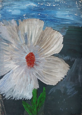 White﻿ Flower﻿﻿ on﻿ Blue﻿ Background 1969