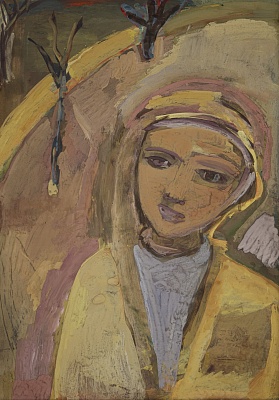 Девушка на фоне желтого пейзажа 1979